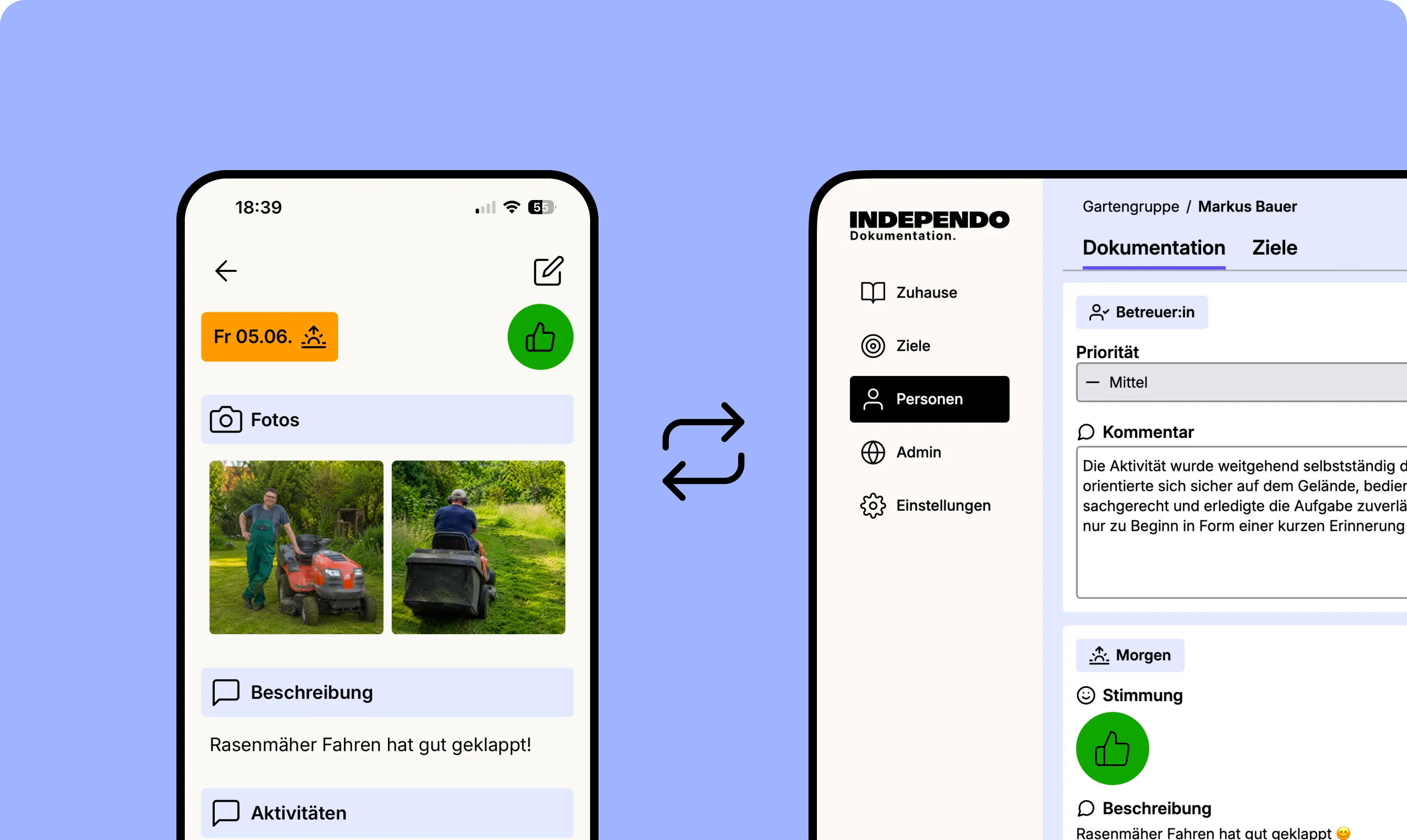 Tagebuch-Eintrag als Verbindung zum Independo Portal